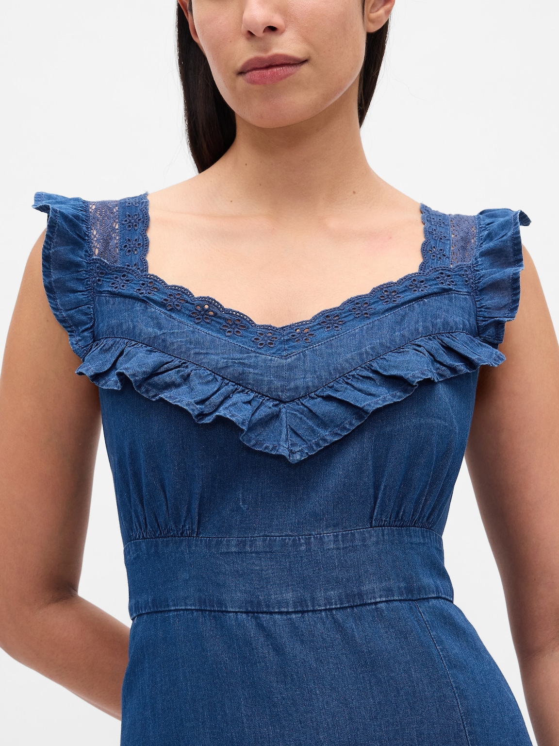 Indigo Ruffle-Trim Maxi Dress