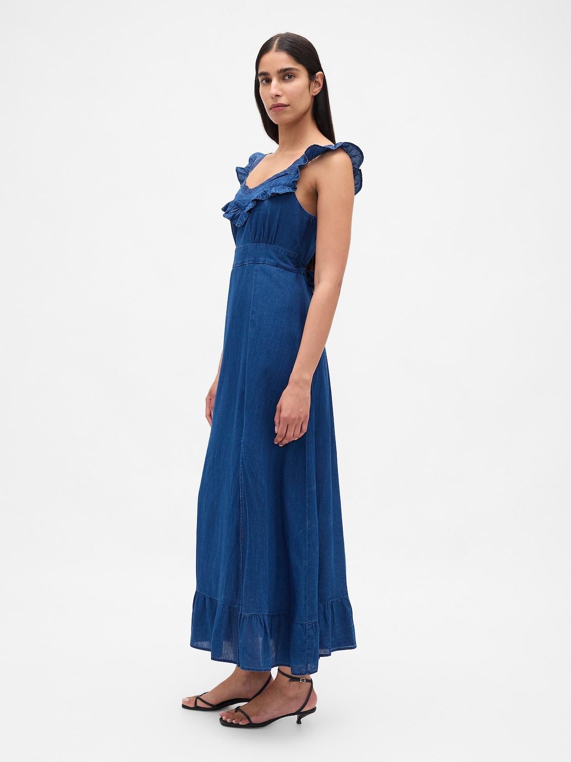 Indigo Ruffle-Trim Maxi Dress