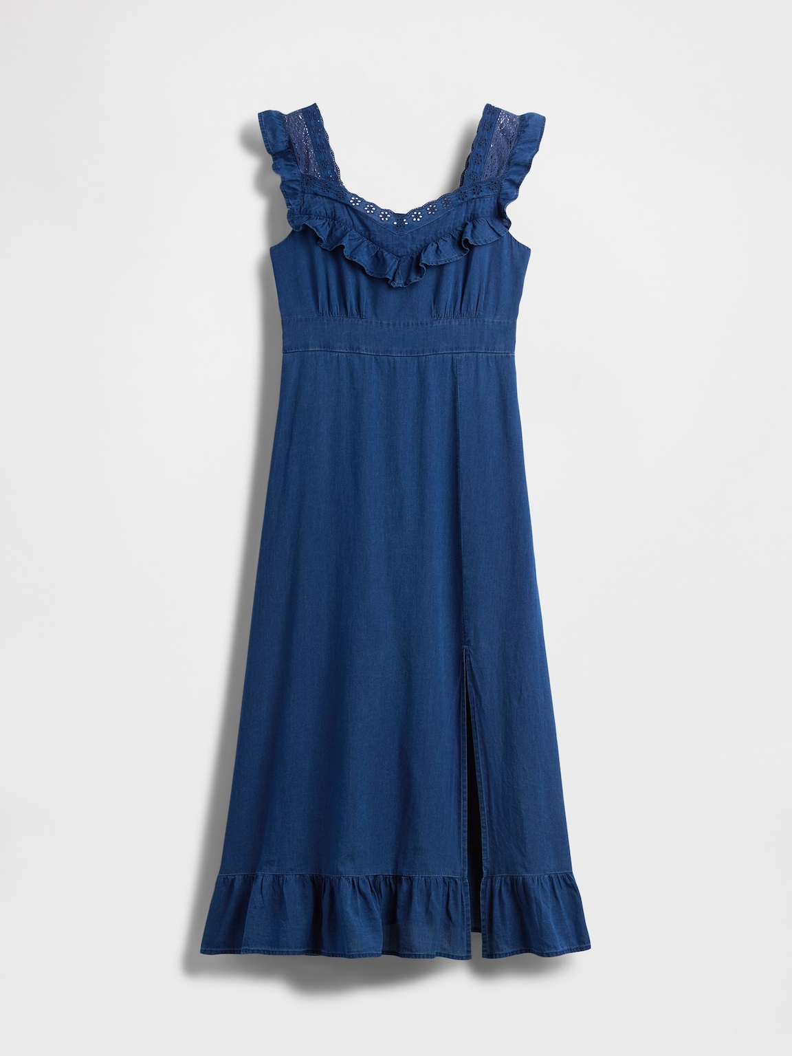 Indigo Ruffle-Trim Maxi Dress