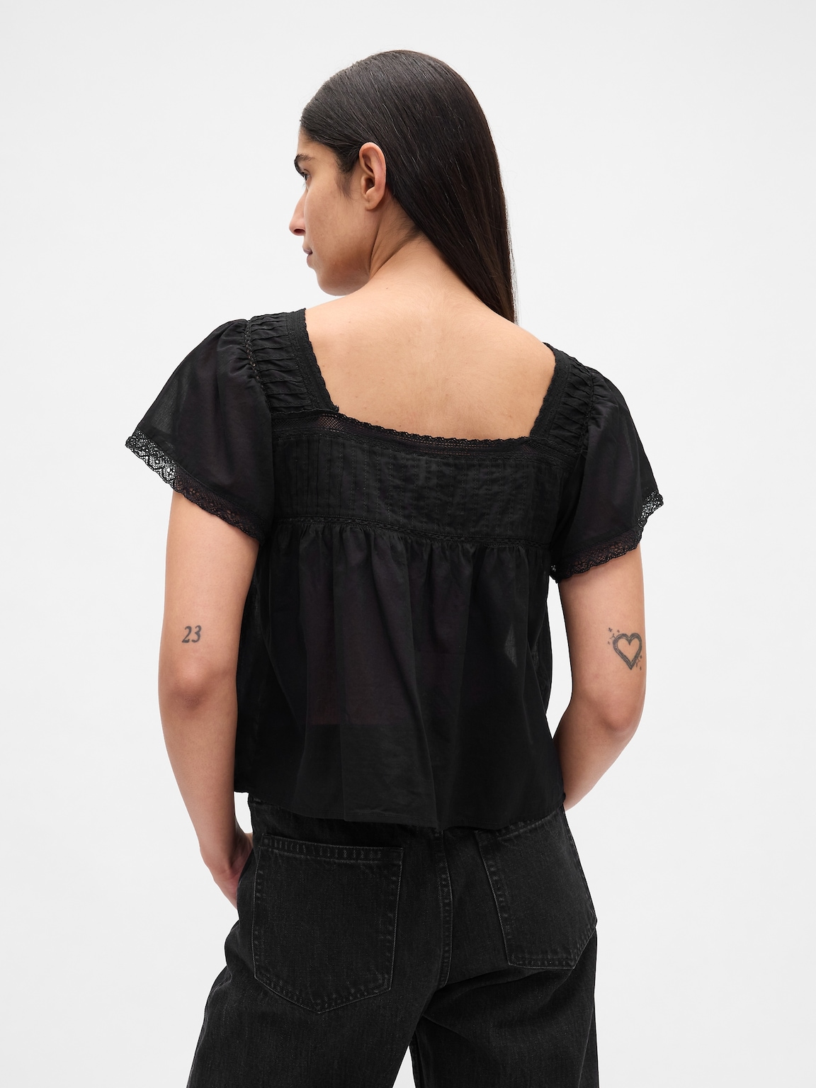 Lace-Trim Square-Neck Top