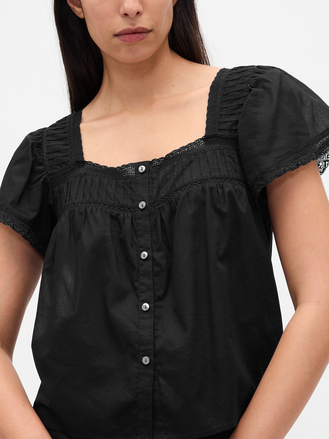 Lace-Trim Square-Neck Top
