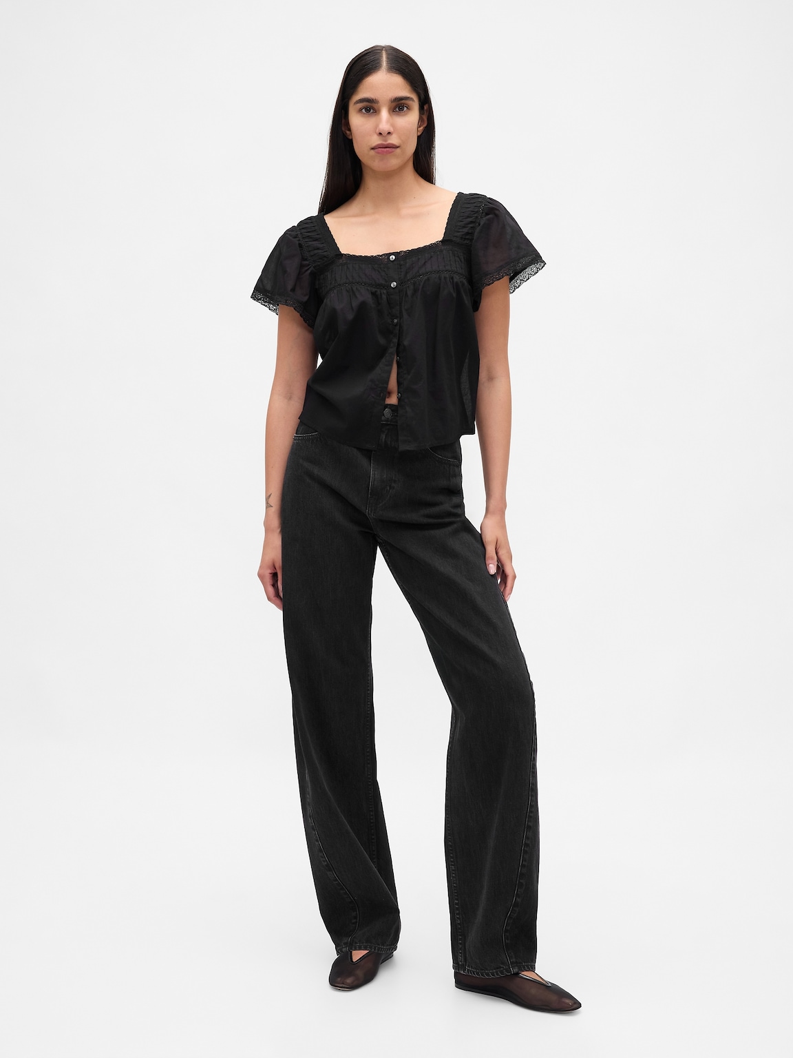 Lace-Trim Square-Neck Top