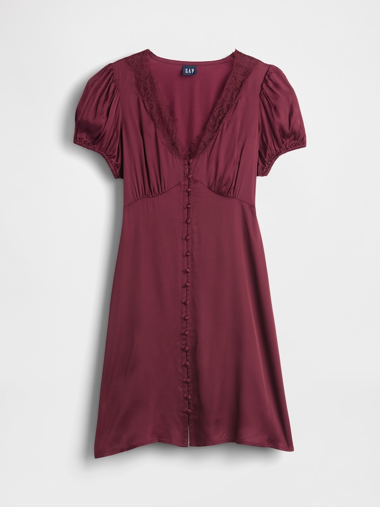Satin Lace-Trim V-Neck Mini Dress