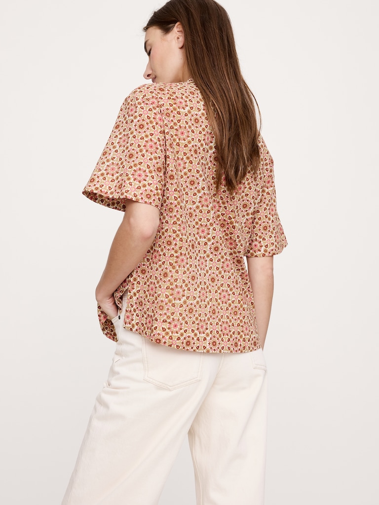 Cotton Popover Shirt with Tassel Tie