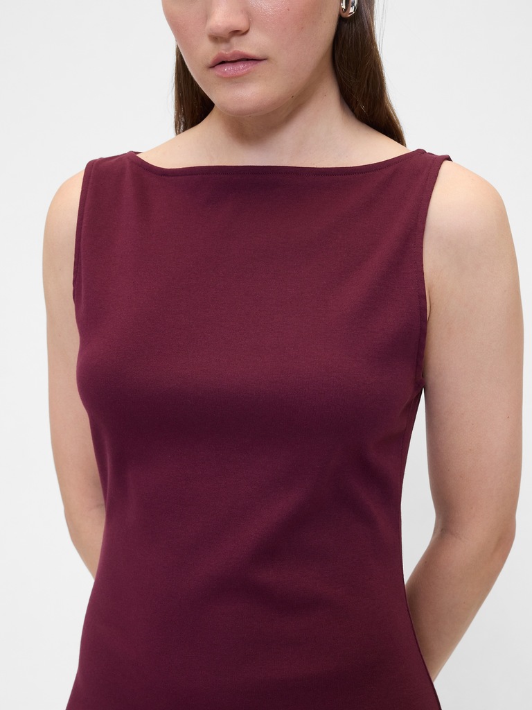 Modern Ribbed Boatneck Mini Dress