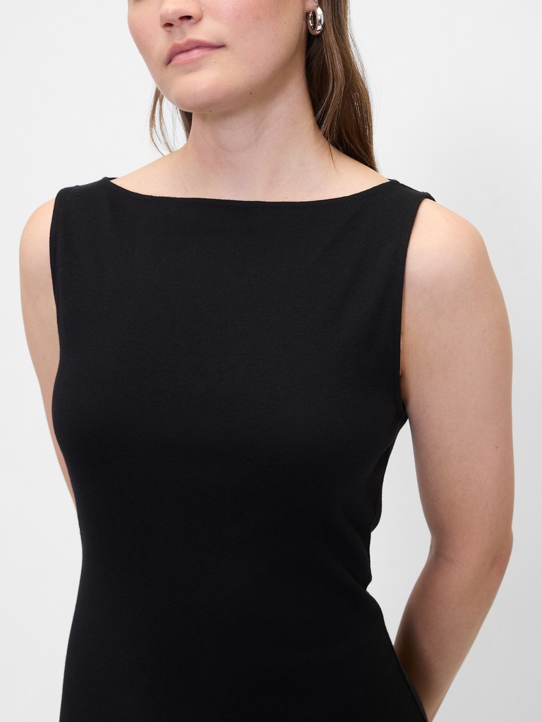 Modern Ribbed Boatneck Mini Dress