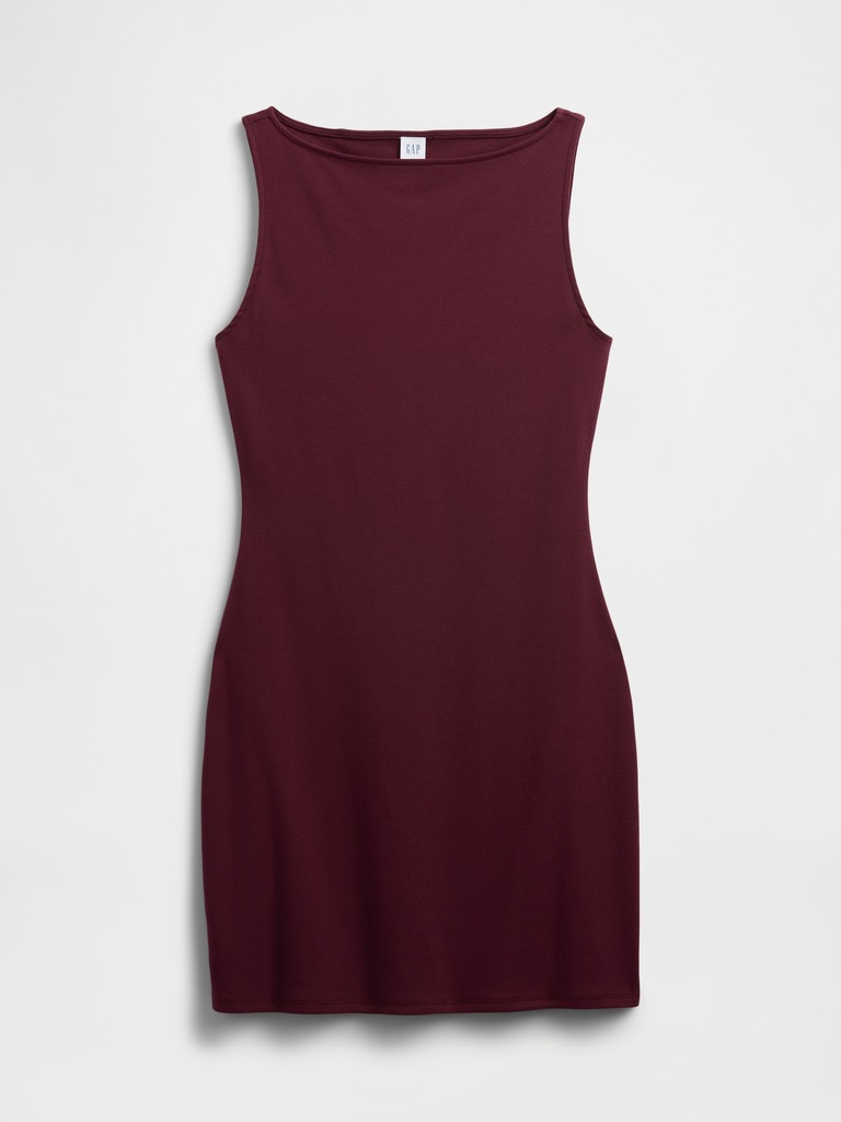 Modern Ribbed Boatneck Mini Dress