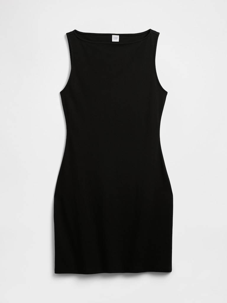 Modern Ribbed Boatneck Mini Dress