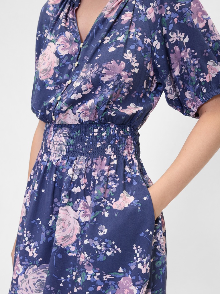 Relaxed Smocked Splitneck Mini Dress