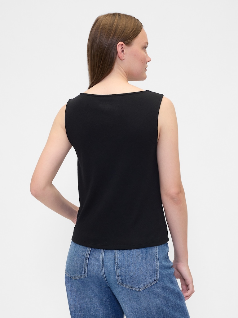 Asymmetrical Boatneck Button Top