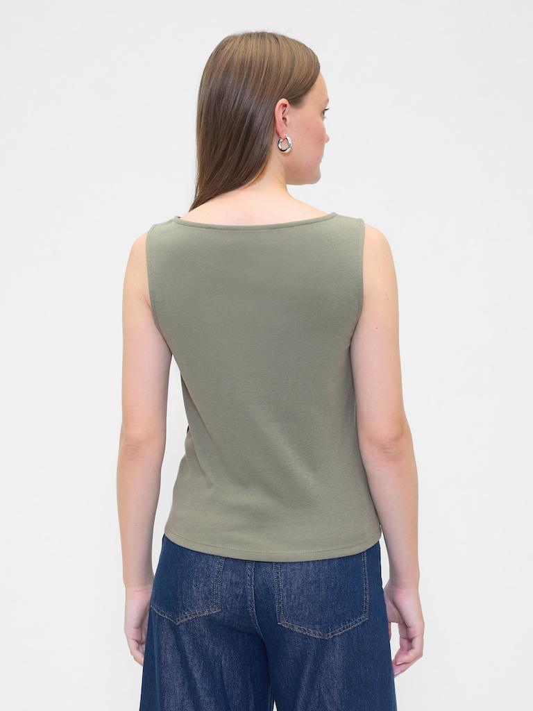 Asymmetrical Boatneck Button Top