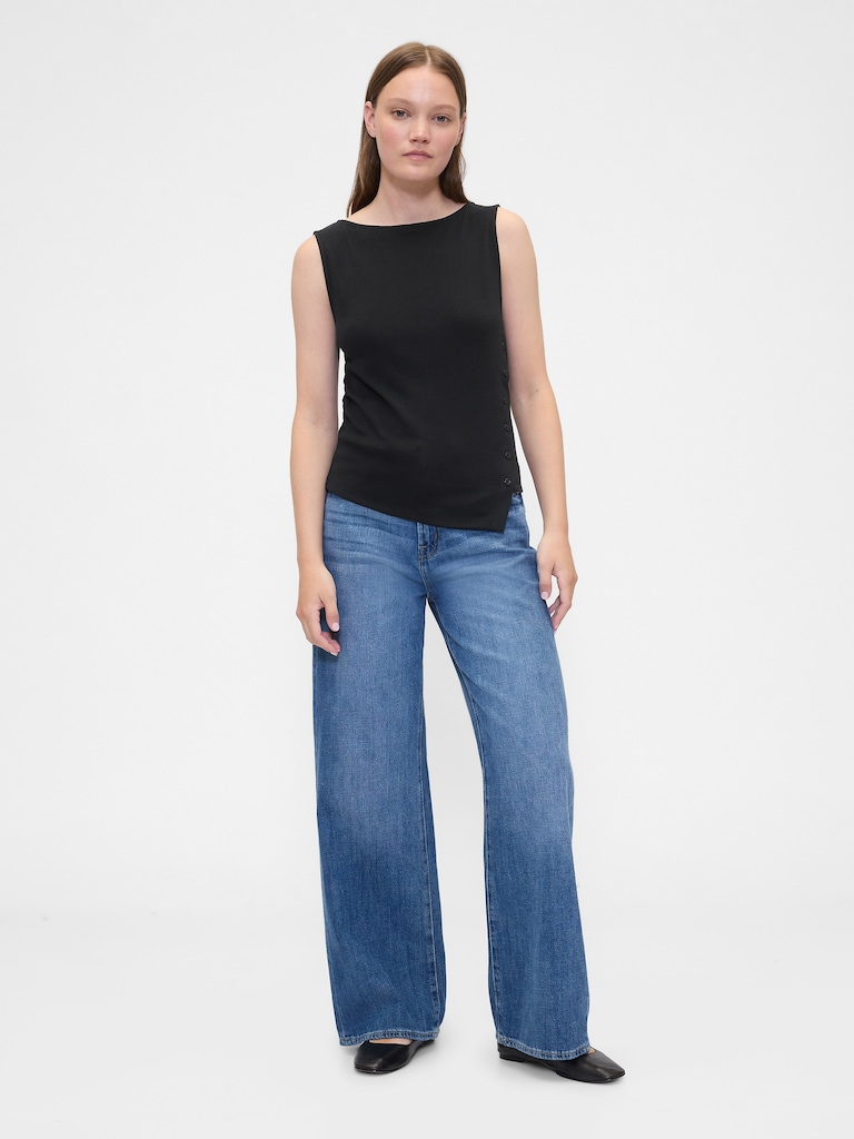 Asymmetrical Boatneck Button Top