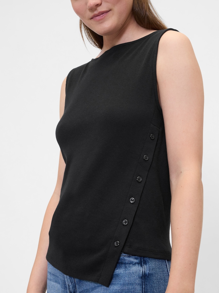 Asymmetrical Boatneck Button Top