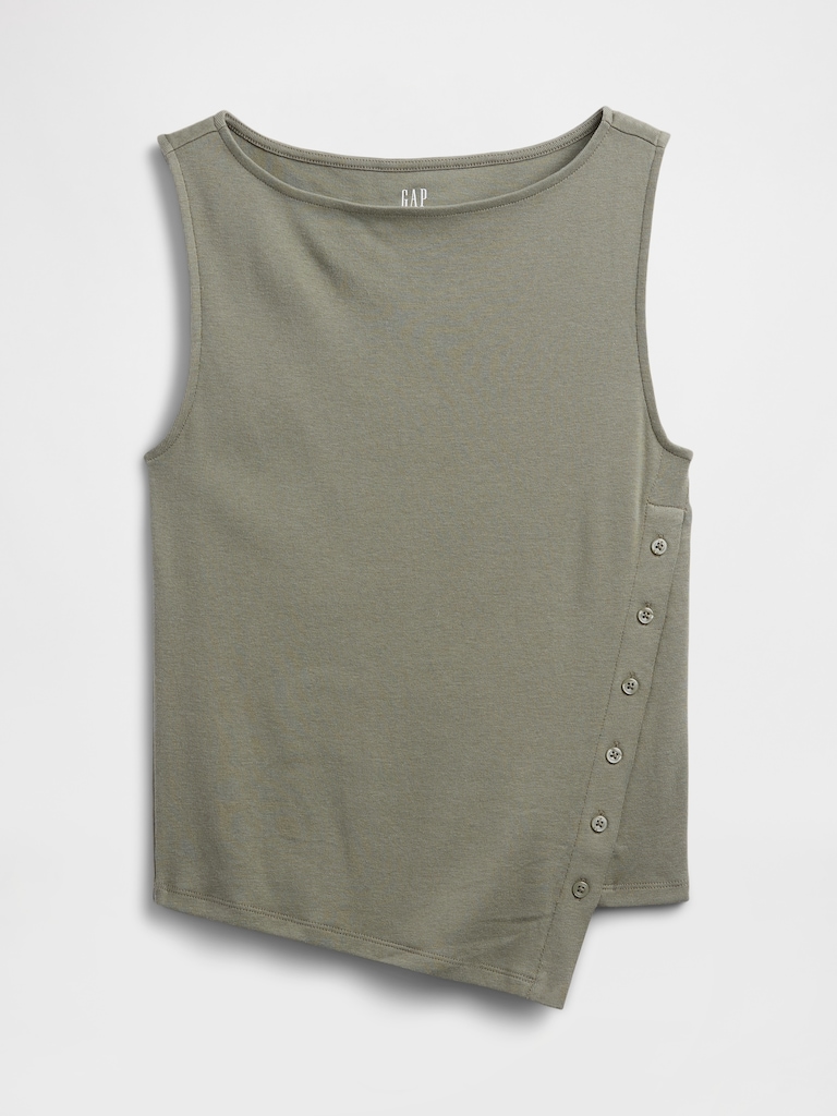 Asymmetrical Boatneck Button Top