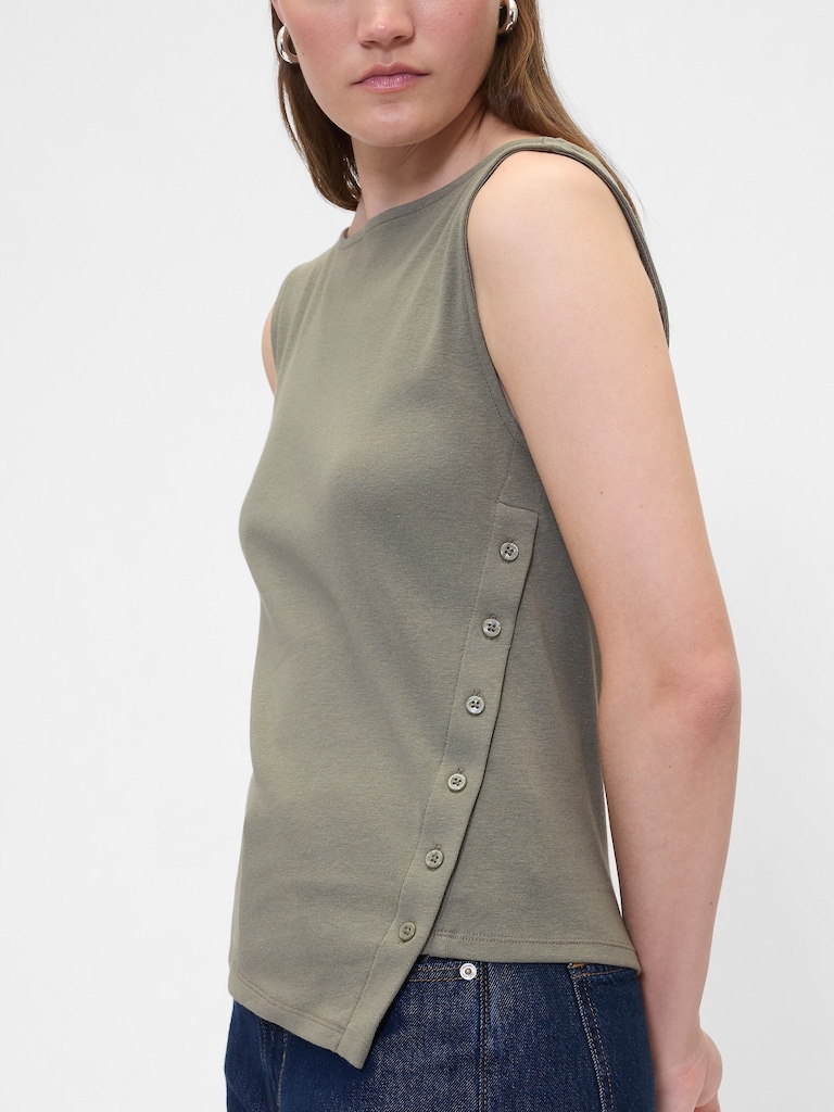 Asymmetrical Boatneck Button Top