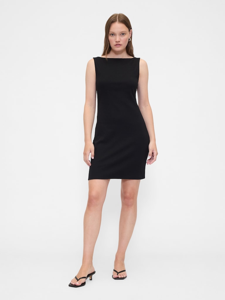 Modern Ribbed Boatneck Mini Dress