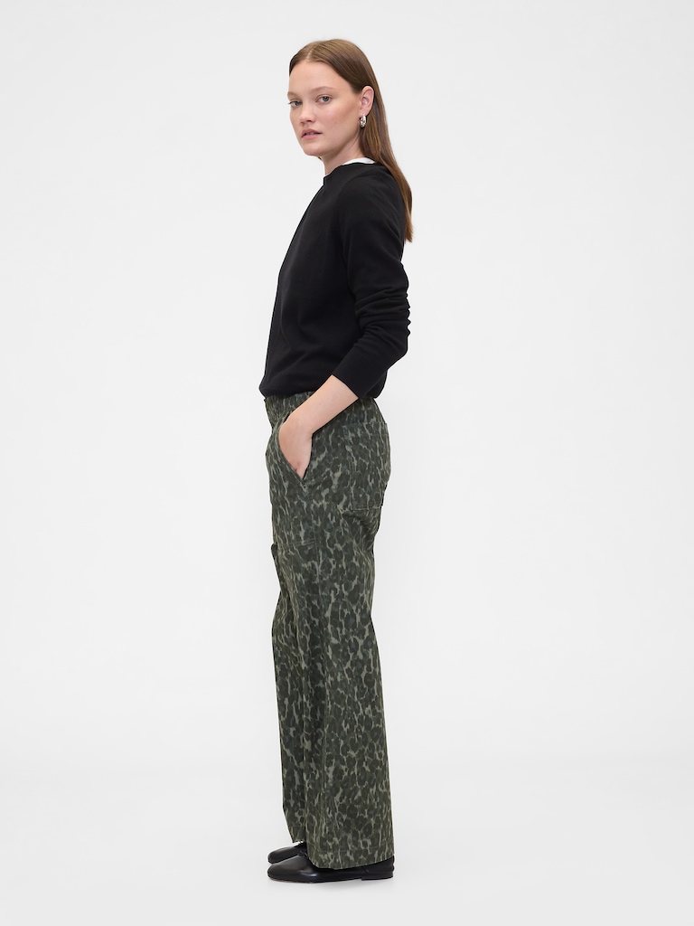 High Rise Print Easy Wide-Leg Khakis