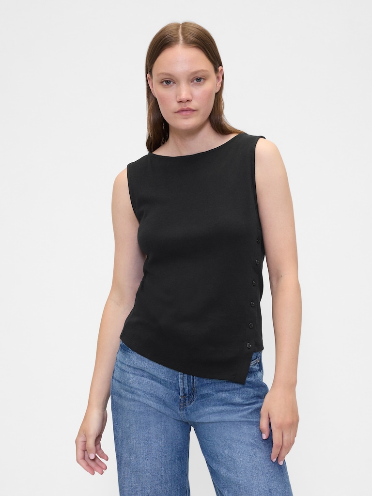 Asymmetrical Boatneck Button Top