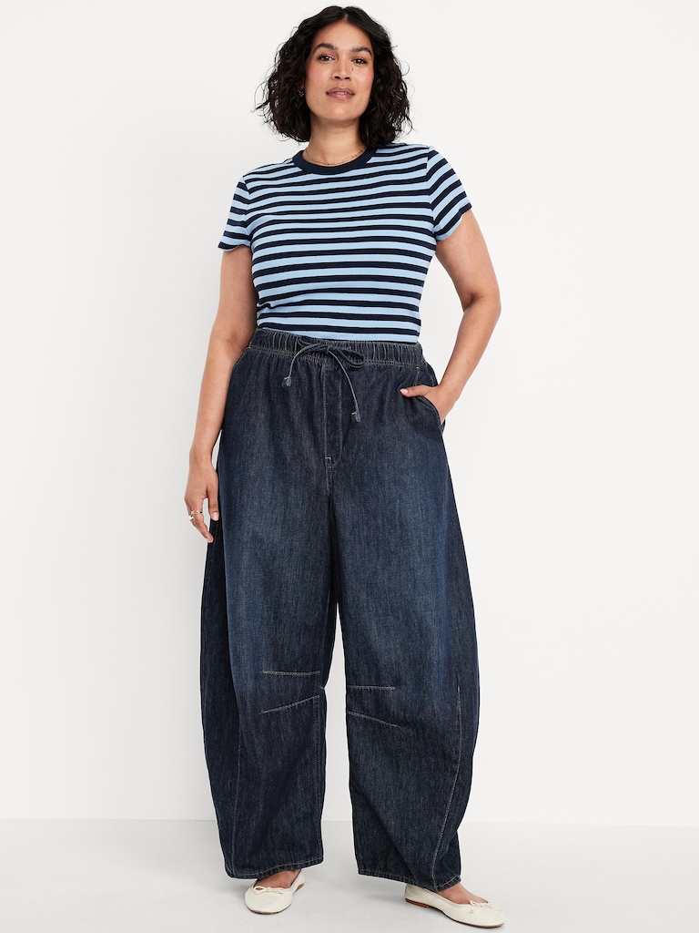 High-Waisted Pull-On Barrel Jeans