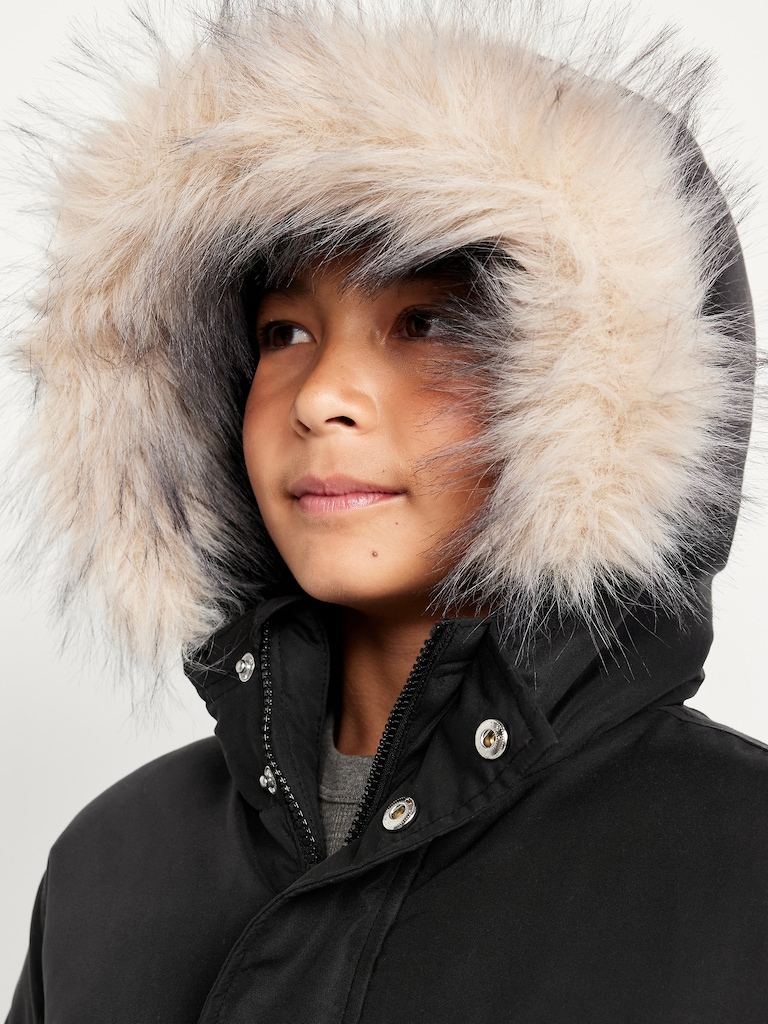 Water-Resistant Faux-Fur Hooded Parka Jacket for Boys