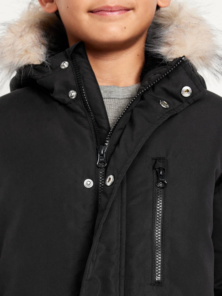 Water-Resistant Faux-Fur Hooded Parka Jacket for Boys