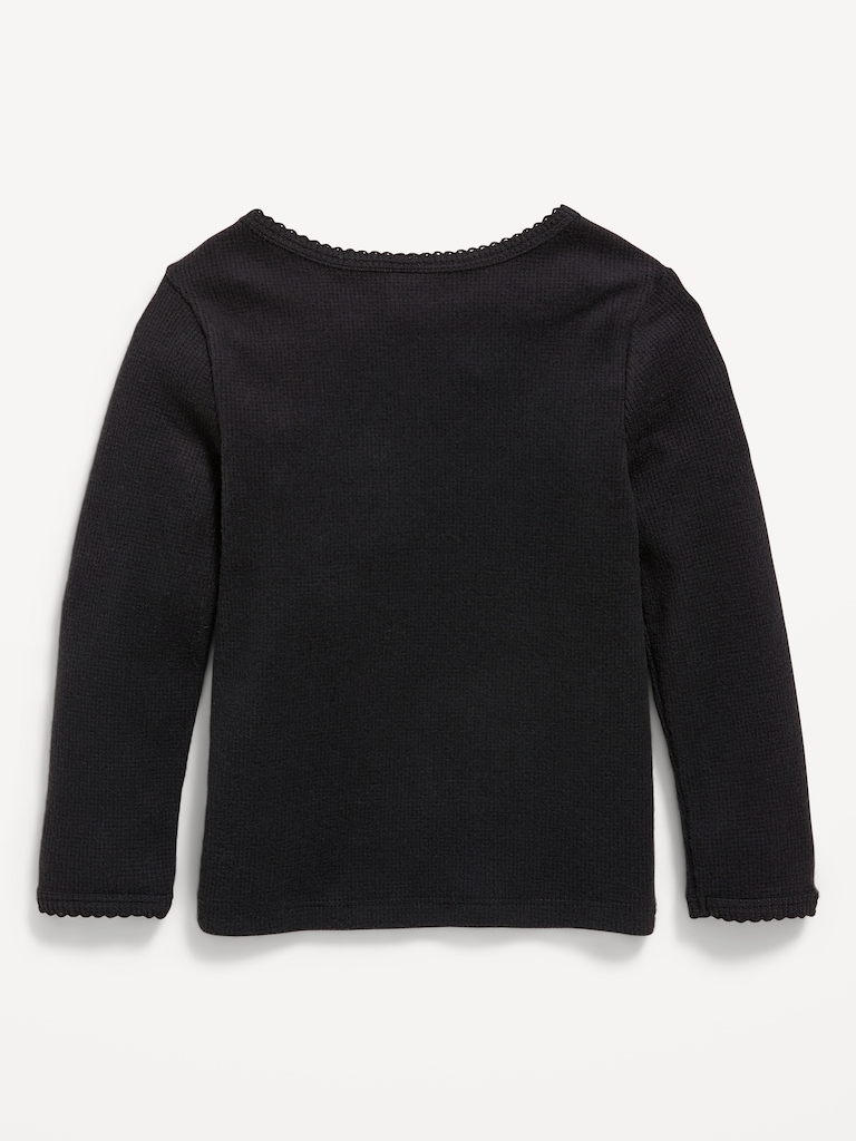 Cozy Long-Sleeve Waffle-Knit T-Shirt for Toddler Girls