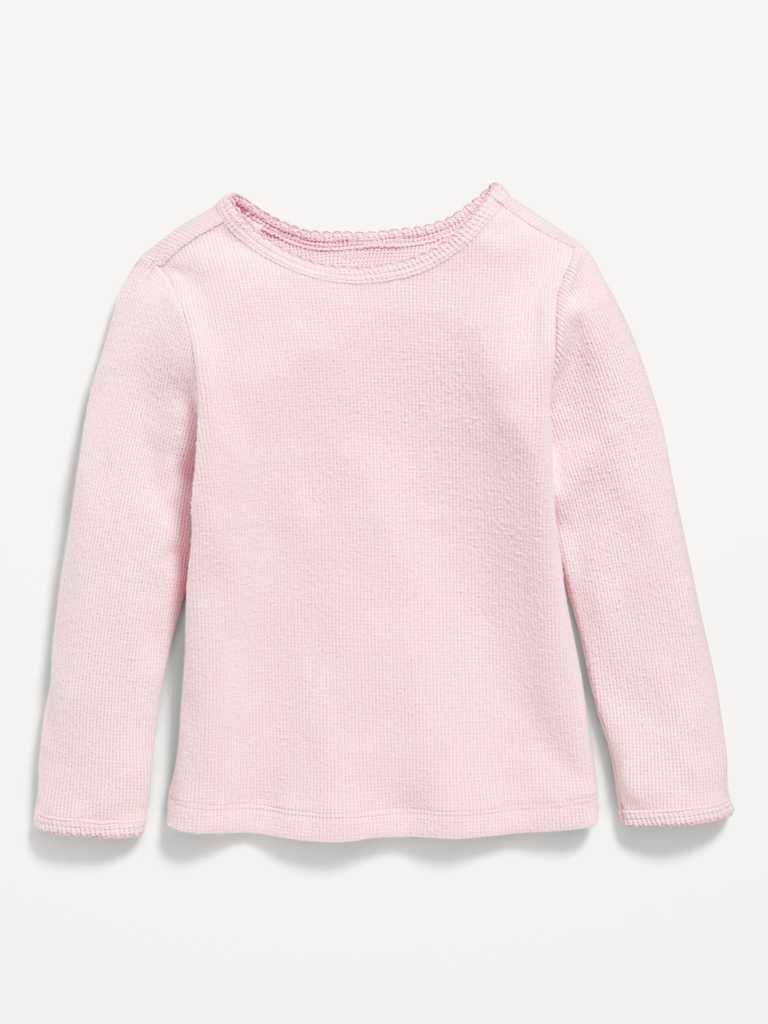 Cozy Long-Sleeve Waffle-Knit T-Shirt for Toddler Girls