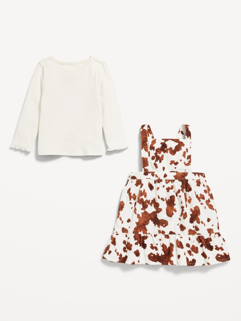 Long-Sleeve Ribbed T-Shirt and Corduroy Dress Set for Baby