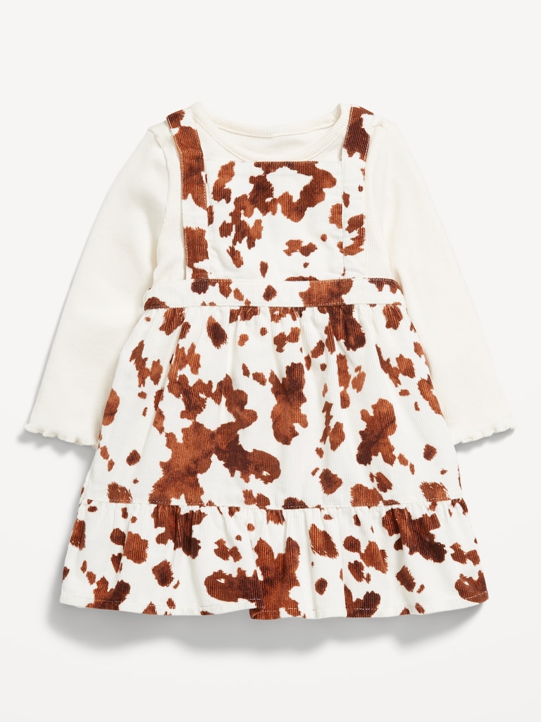 Long-Sleeve Ribbed T-Shirt and Corduroy Dress Set for Baby