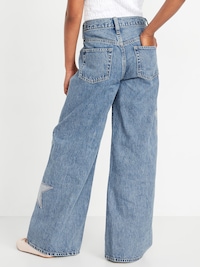 Super Baggy Embroidered Crossover Wide-Leg Jeans for Girls