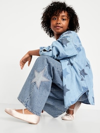 Super Baggy Embroidered Crossover Wide-Leg Jeans for Girls