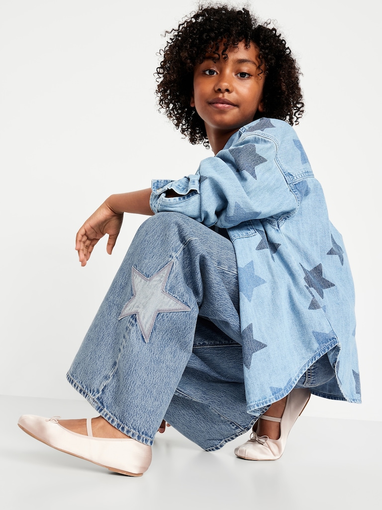 Super Baggy Embroidered Crossover Wide-Leg Jeans for Girls