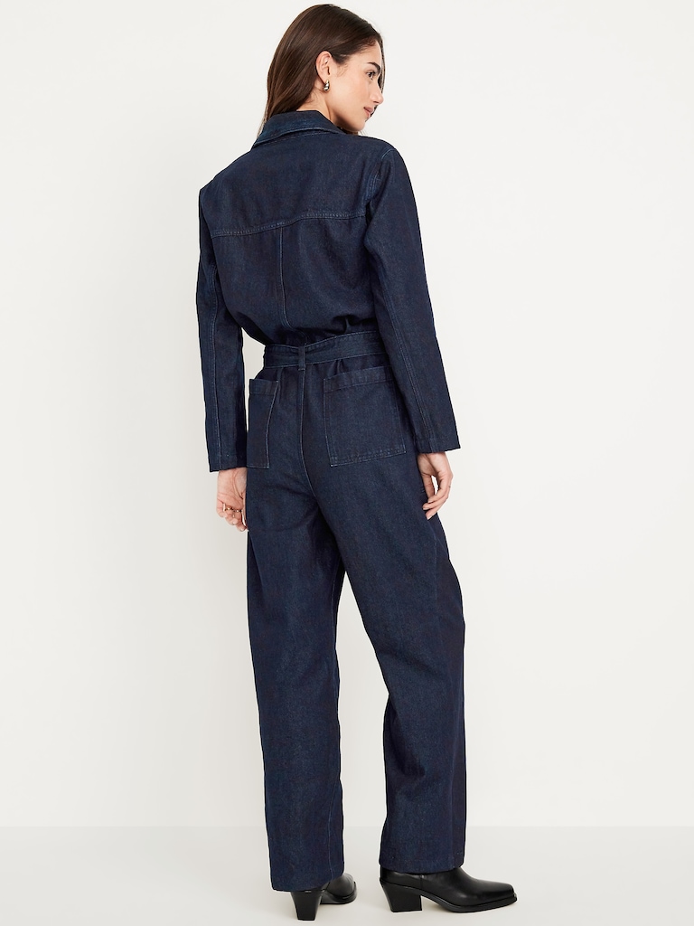 Long-Sleeve Denim Jumpsuit