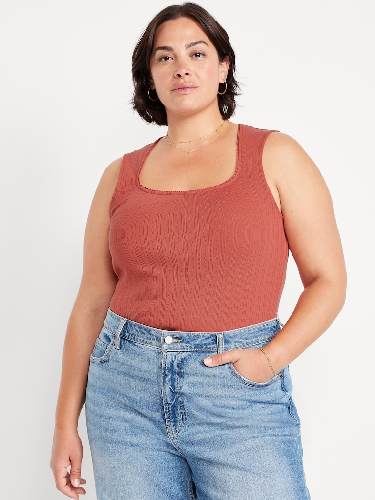 Trapeze-Neck Pointelle Top