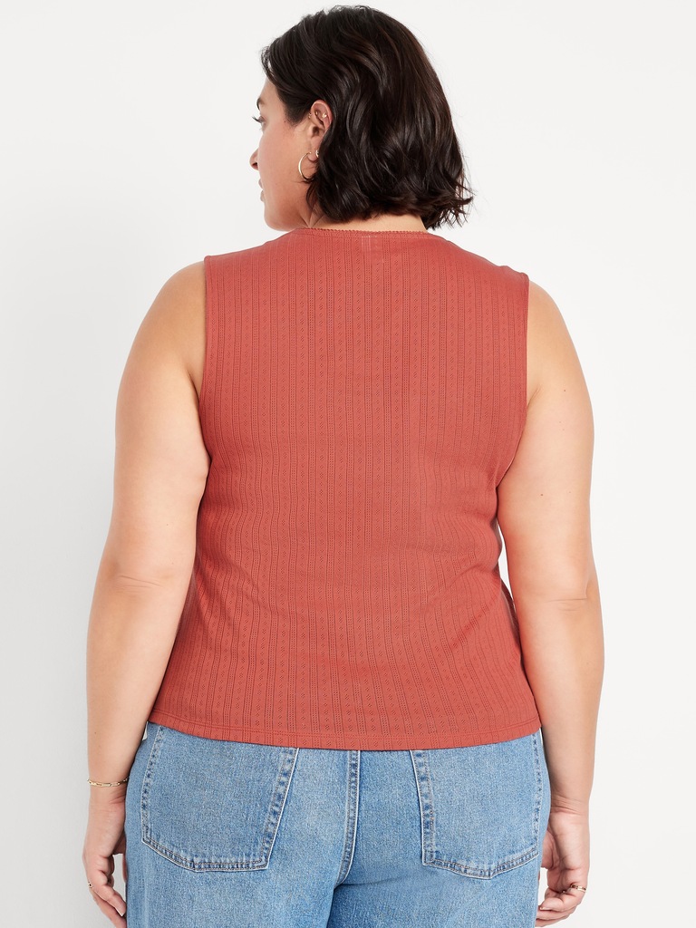 Trapeze-Neck Pointelle Top