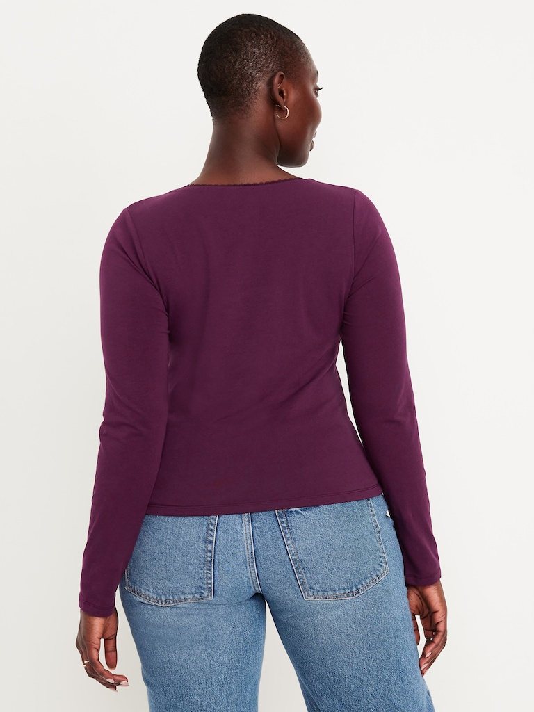Fitted Double-Layer Scoop-Neck Top