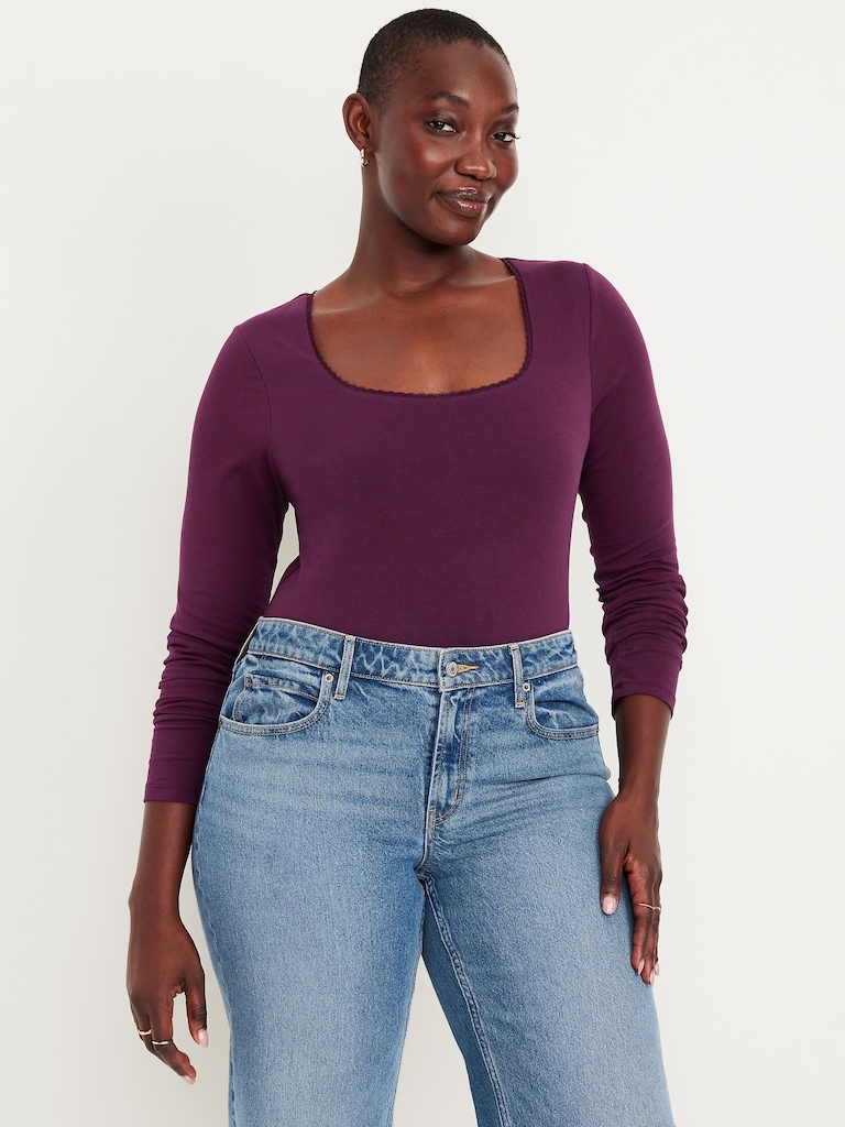 Fitted Double-Layer Scoop-Neck Top