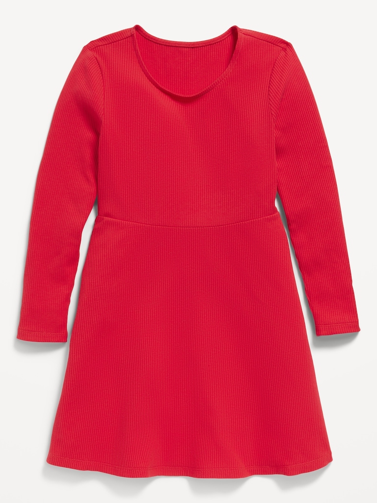 Long-Sleeve Ribbed Fit and Flare Dress for Girls