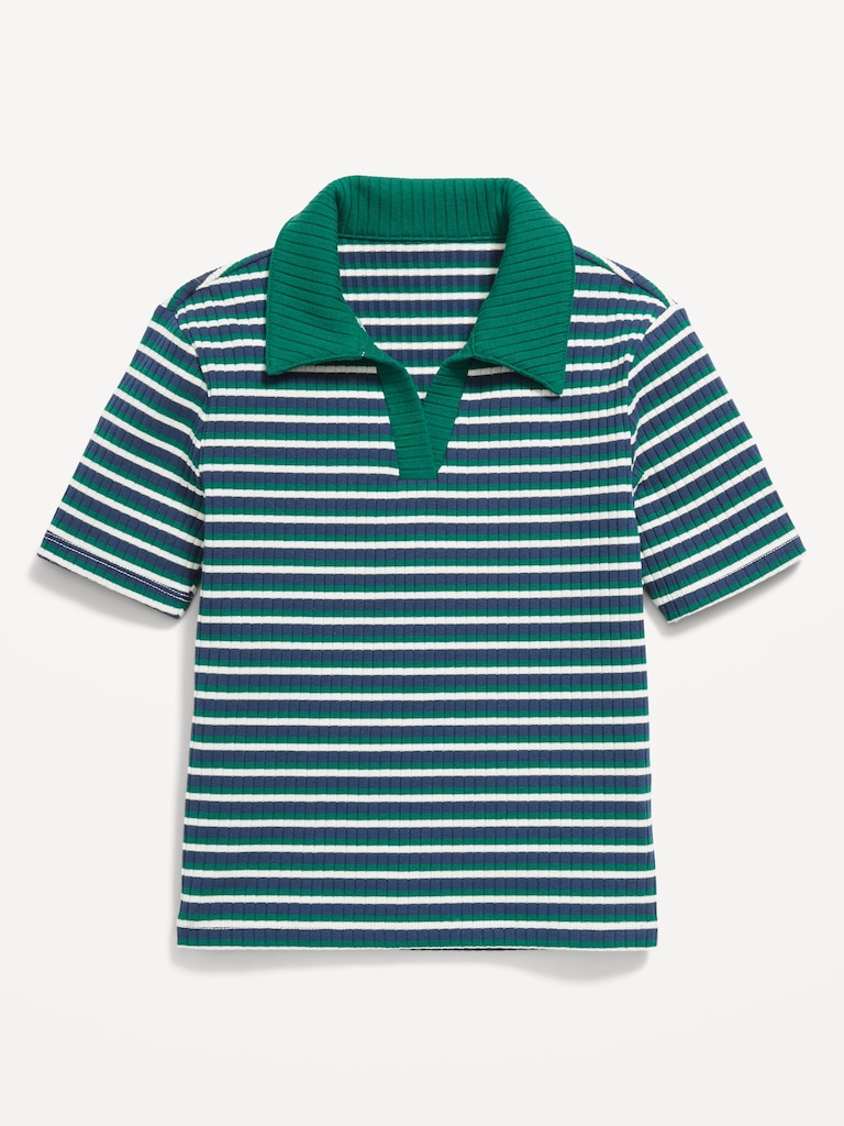 Short-Sleeve Fitted Collared Top for Girls