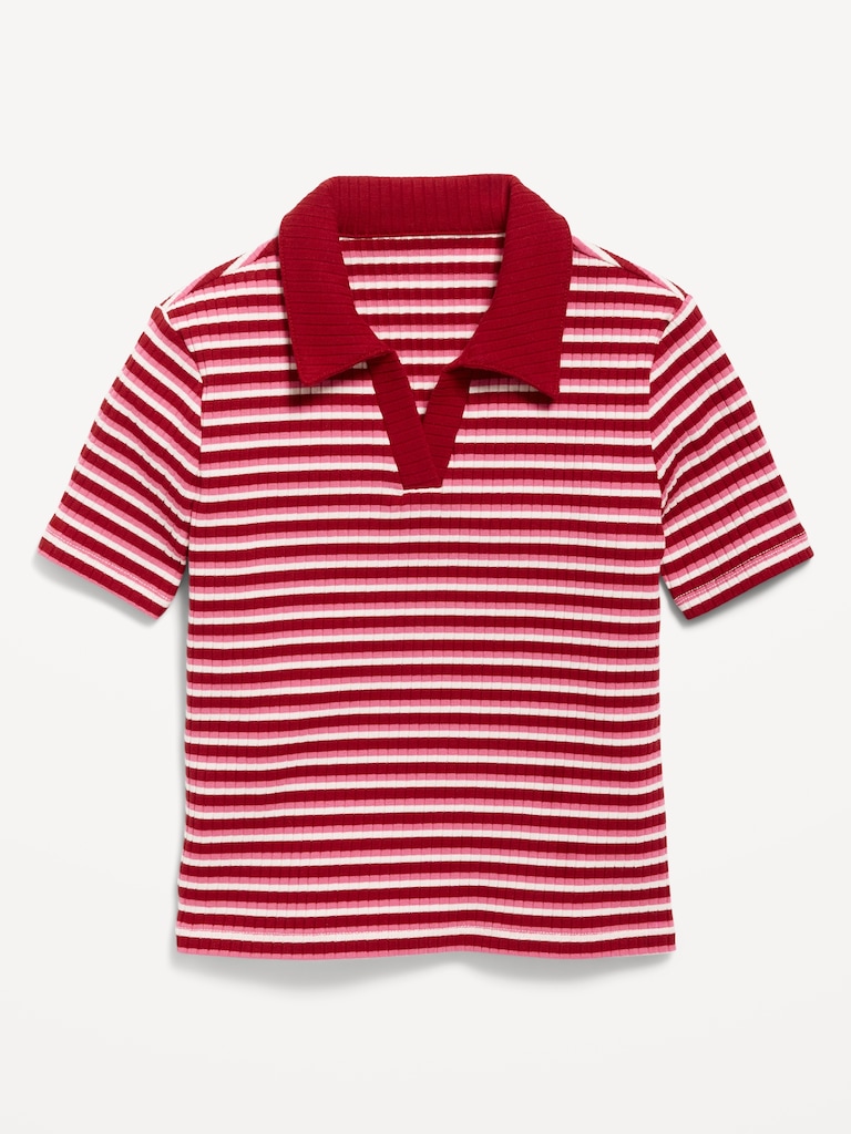 Short-Sleeve Fitted Collared Top for Girls