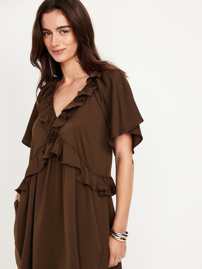 Satin Ruffle Mini Dress