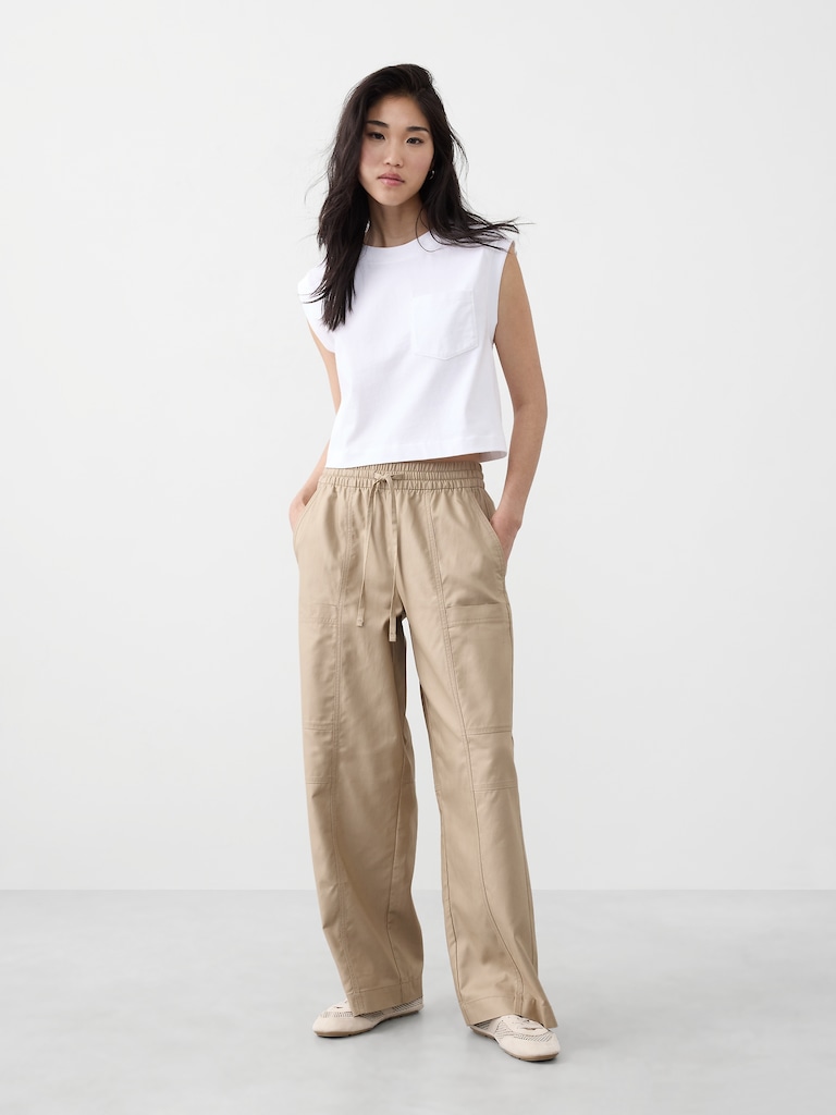 Wide-Leg Mid-Rise Cargo Pull-On Pant