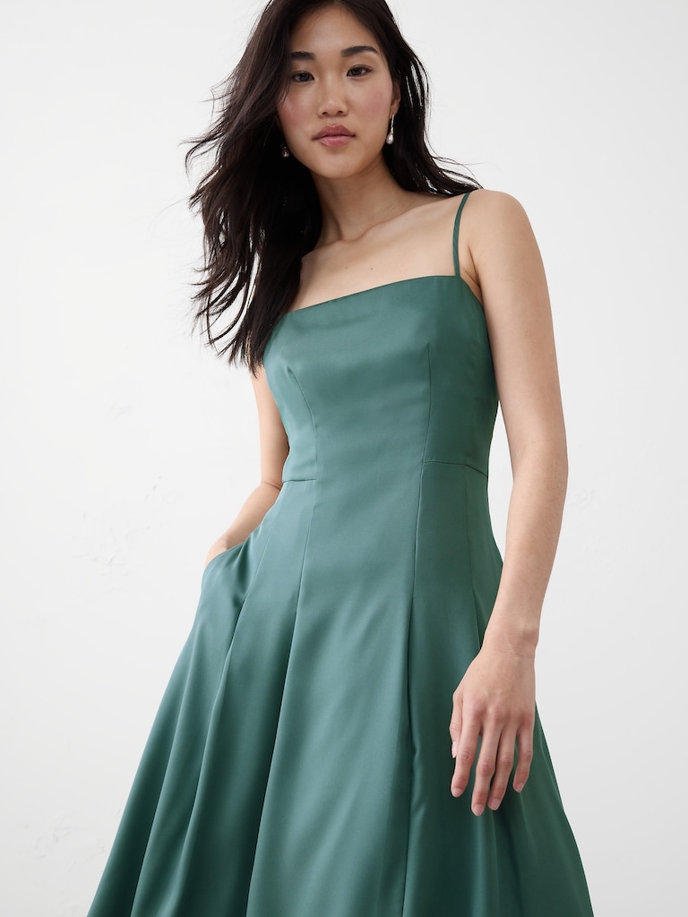 Satin Strappy Midi Dress