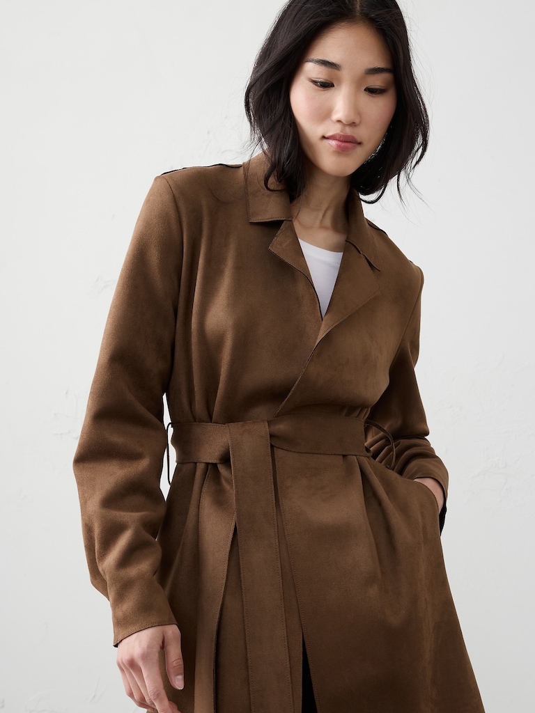 Vegan Suede Long Wrap Coat
