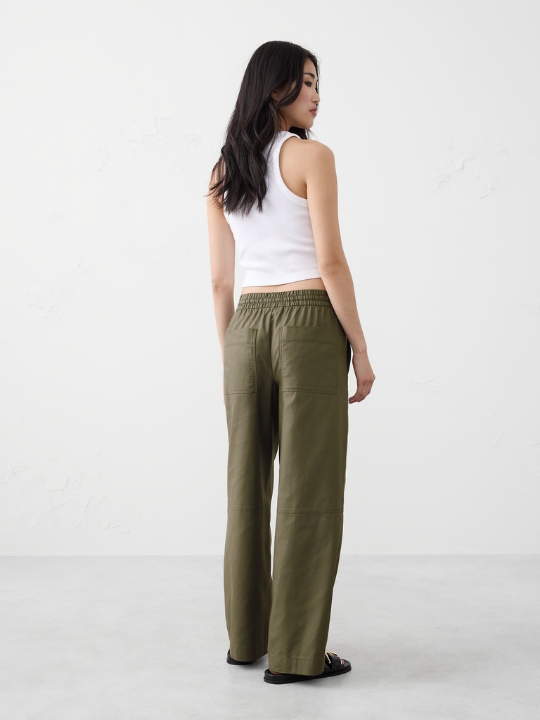 Wide-Leg Mid-Rise Cargo Pull-On Pant