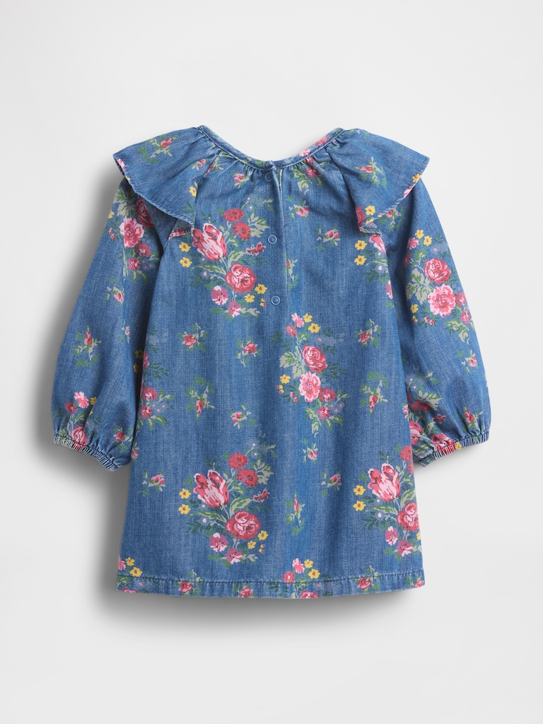 Baby Denim Ruffle Shoulder Dress