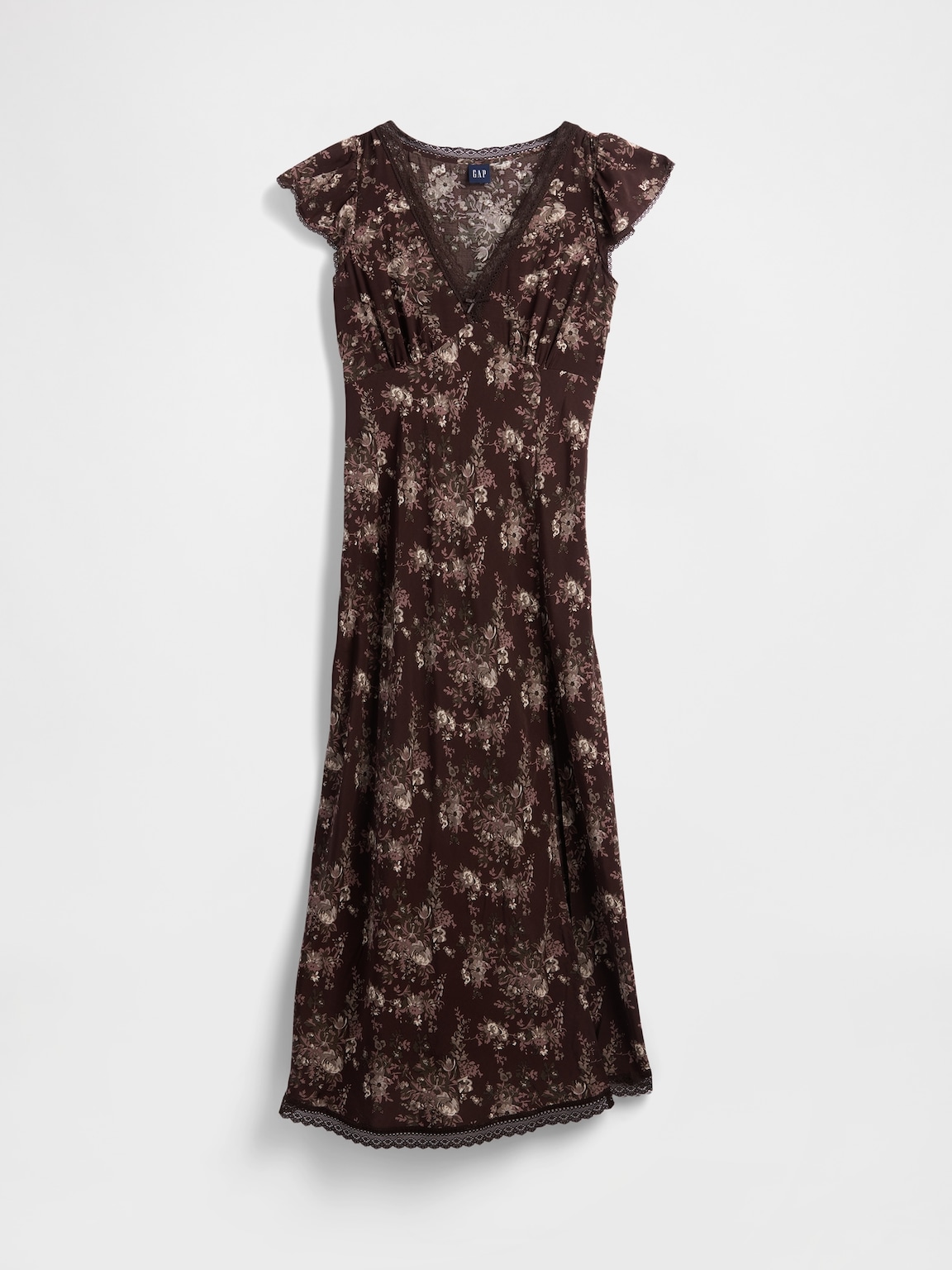 Lace-Trim V-Neck Crepe Maxi Dress