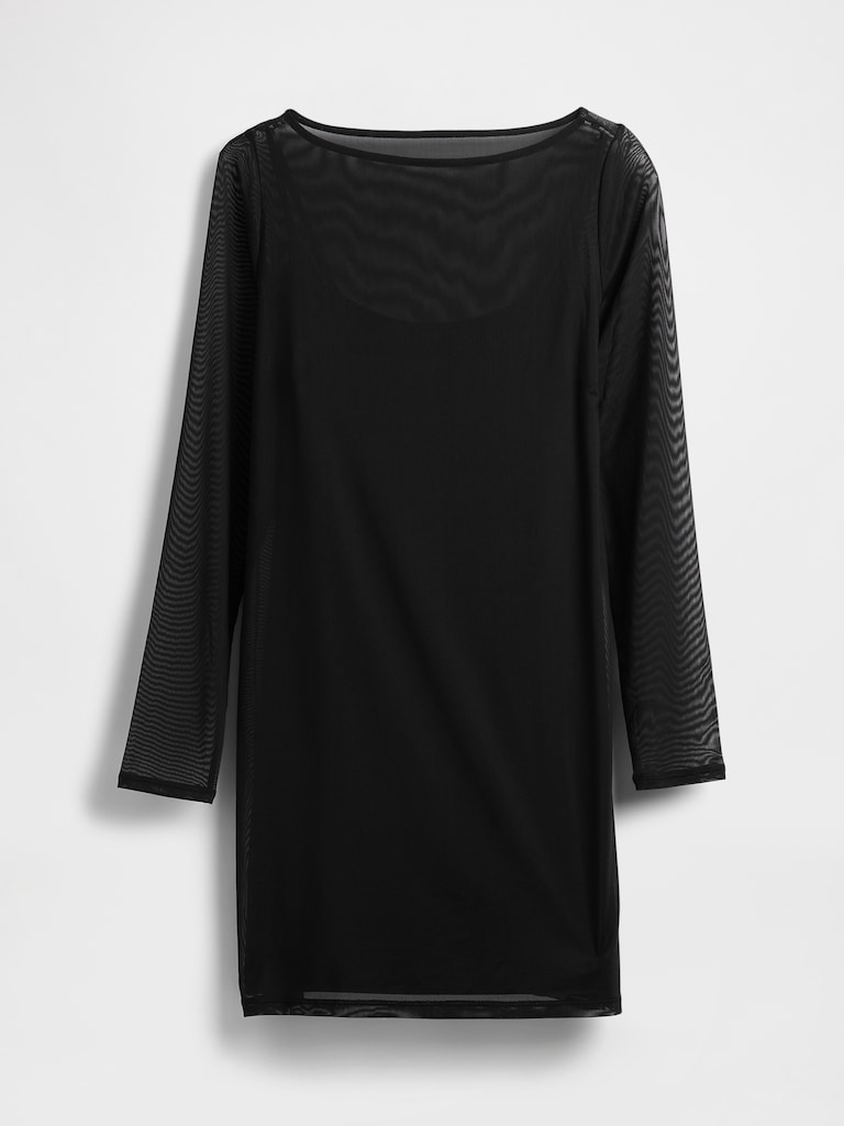 Mesh Boatneck Mini Dress
