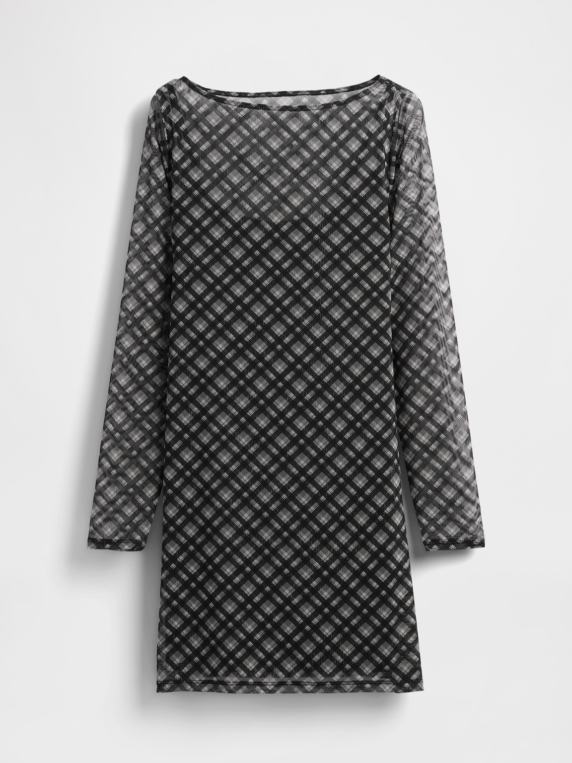 Mesh Boatneck Mini Dress