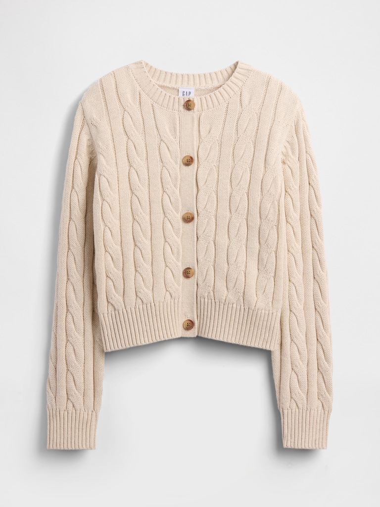 Kids Relaxed Cable-Knit Crewneck Cardigan